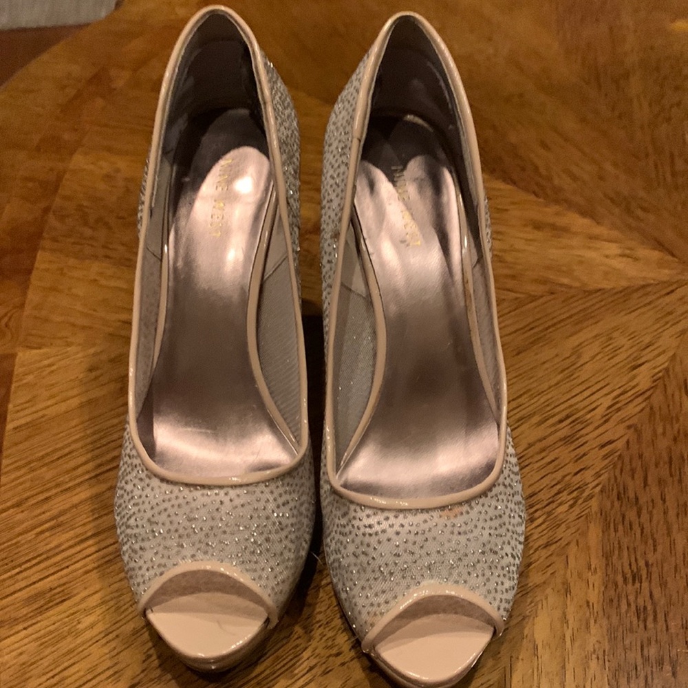 Nine West 3-1/2” beaded open toe heels
